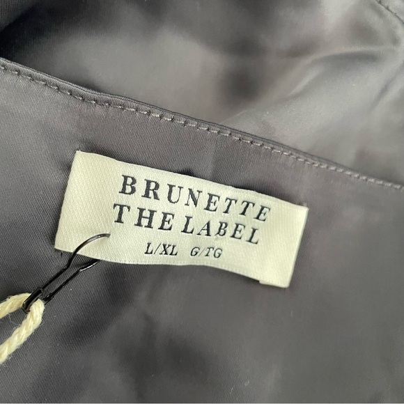 NWT Brunette The Label Satin Baby Doll Crop Top Ruffled Tank Charcoal Size L/XL - Picture 7 of 7